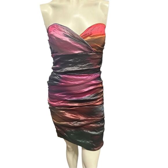 Nicole Miller Women's Strapless Surplice Front Ruched Ombre Mini Dress Size 6 🛑 - Picture 1 of 11